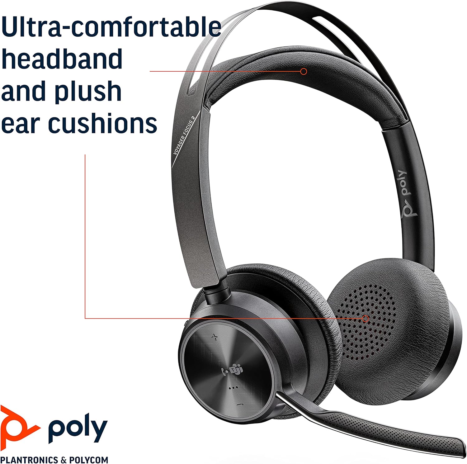 Poly - Voyager Focus 2 Office USB-A (Plantronics) - Bluetooth Stereo Headset with Boom Mic - USB-A PC/Mac/Desk Phone Compatible - Active Noise Canceling - Works with Teams (Certified), Zoom & More
