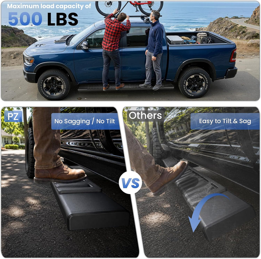 PZ 6' Running Boards Side Steps Compatible with 2019-2026 Chevy Silverado/GMC Sierra 1500 Crew Cab,2020-2026 Silverado/Sierra 2500/3500HD,500LBS No Drill Truck Running Boards Direct Fit Nerf Bar