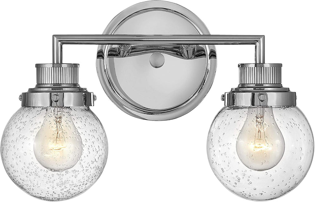 Hinkley Poppy 5932CM Small Two Light Bathroom Vanity Fixture, Mid-Century Modern, Clear Seedy Glass Globe, Chrome