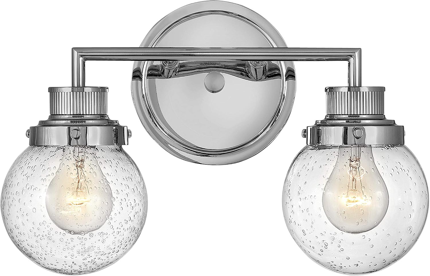 Hinkley Poppy 5932CM Small Two Light Bathroom Vanity Fixture, Mid-Century Modern, Clear Seedy Glass Globe, Chrome