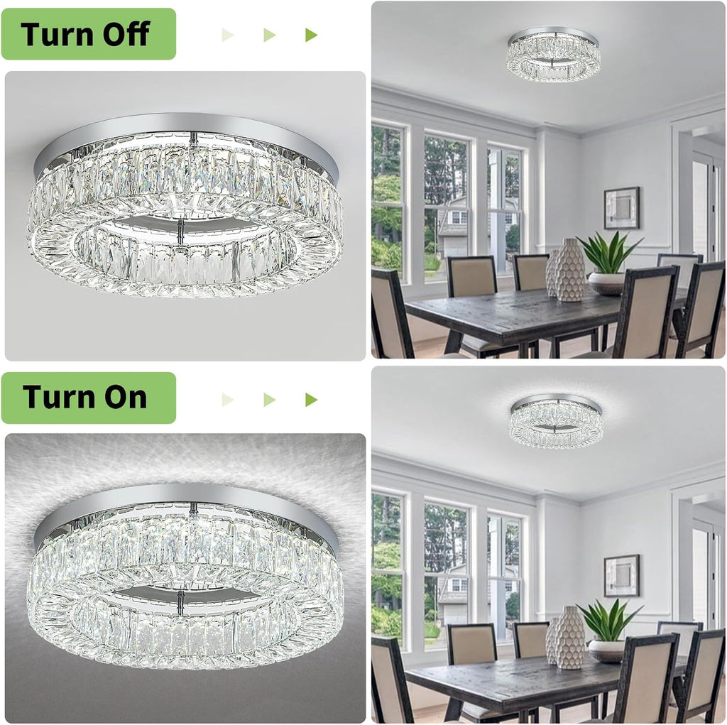 HOPGGIE 18' Dimmable Chandelier with Remote Control LED Ceiling Light Flush Mount Ceiling Light Fixtures Large Crystal Chandeliers Light for Living Room Bedroom Dining Room (dimmable)