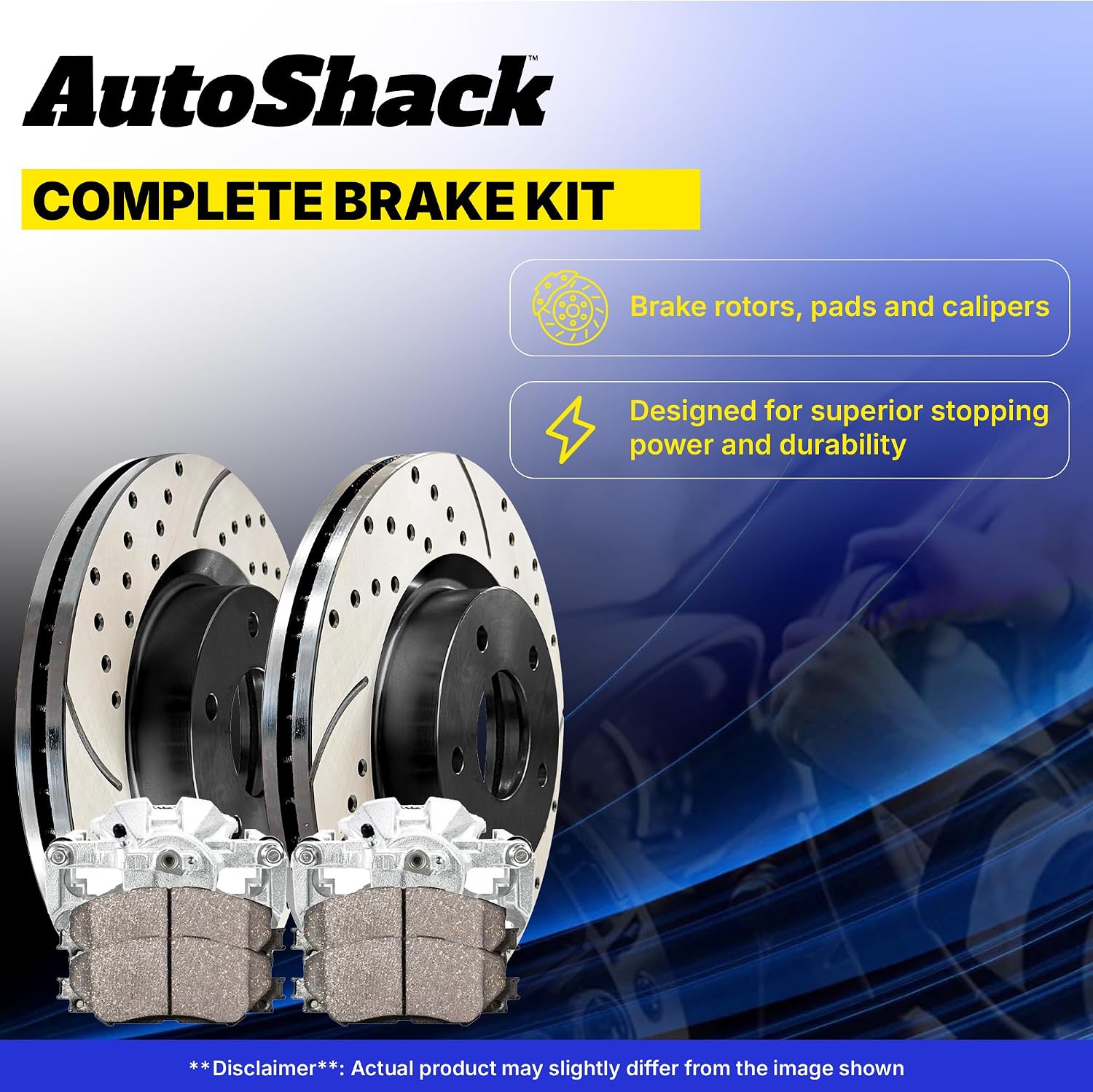 AutoShack Front & Rear Brake Rotors, Premium Pads & Calipers for Honda, Civic 2006-2011, FWD L4 1.8L - E-Coated Drilled & Slotted - ShadowGuard