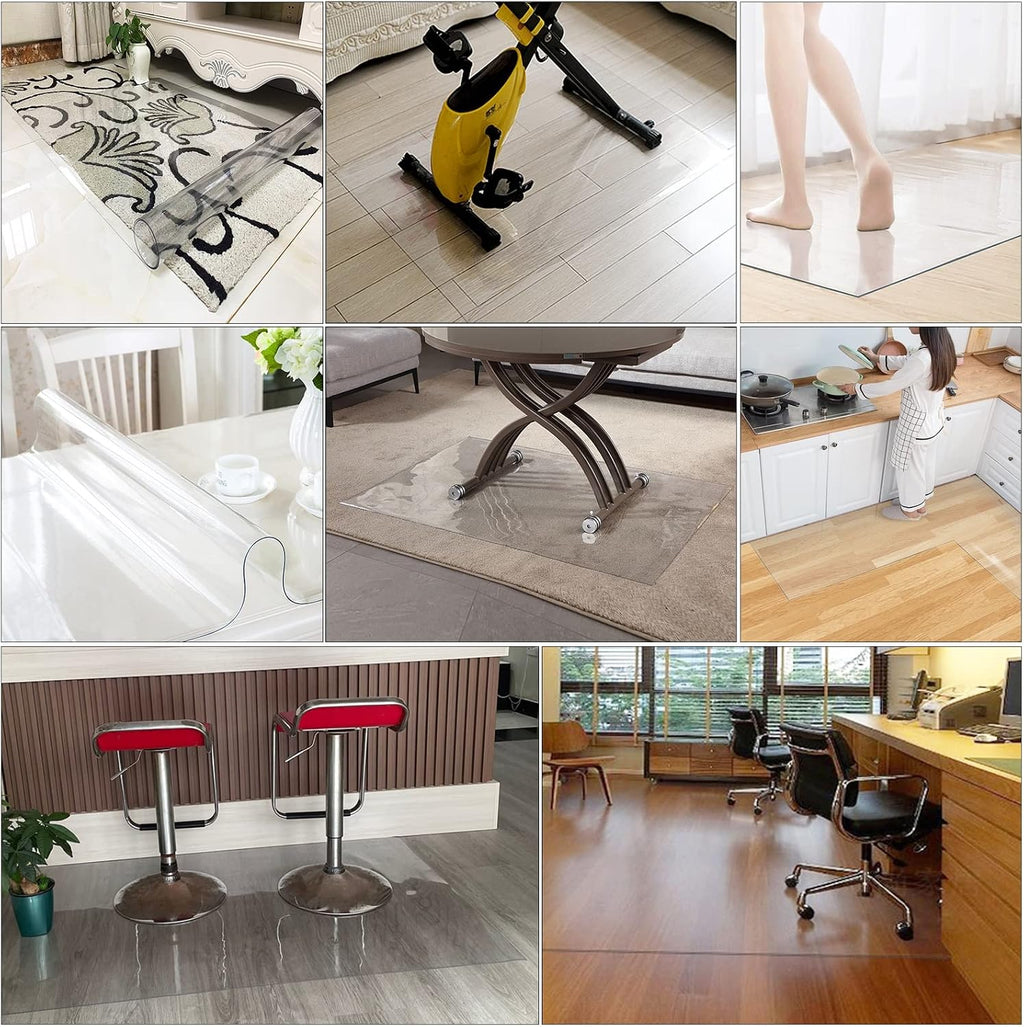 Vinyl Clear Desk Chair Mat for Carpet, Wood/Tile Floor Protector, Kitchen Countertop Mat Tabletop Cover Furniture/Cabinet/Shelf Top Protection Pad, Runner Rug Non-Slip (Color : Clear, Size : 4x4ft