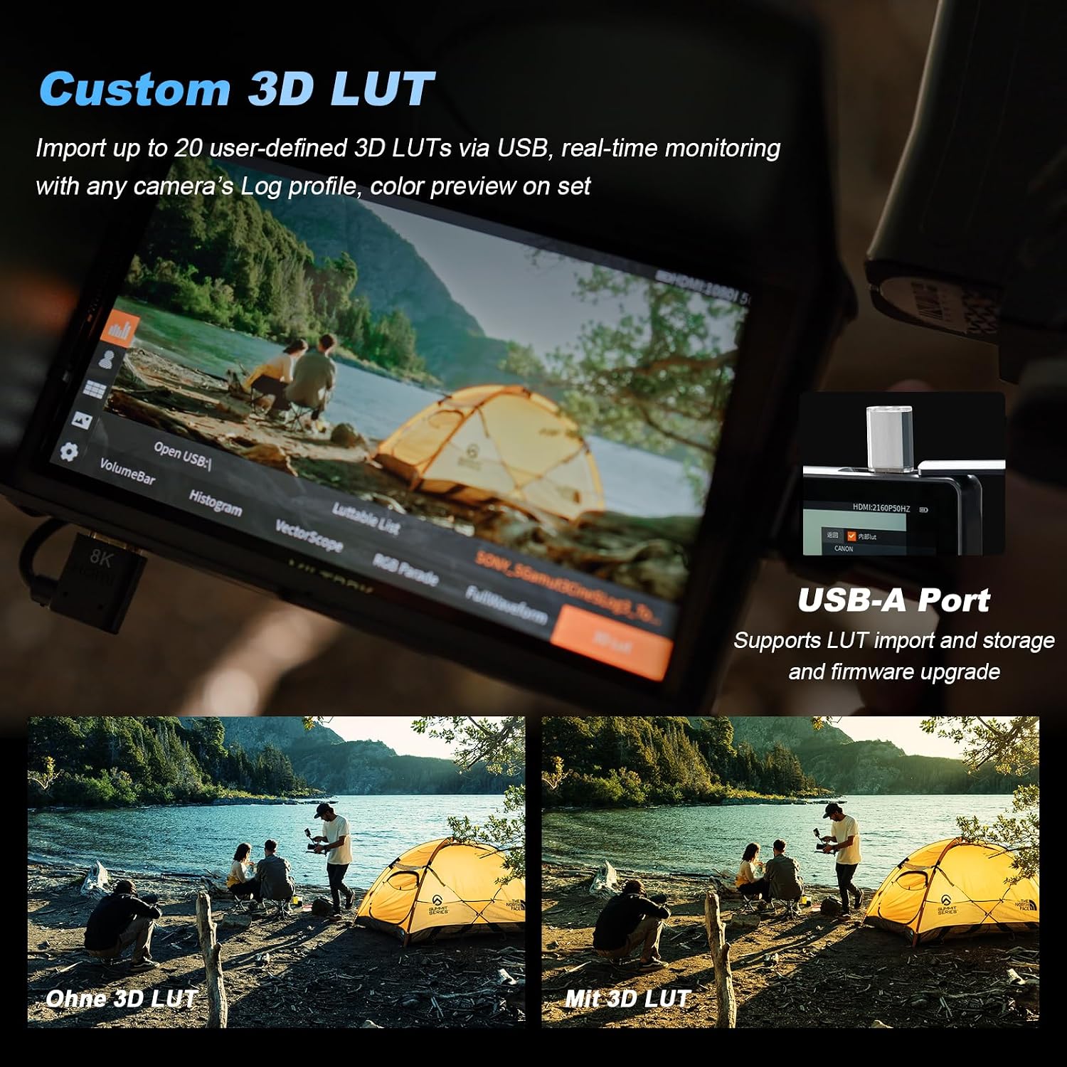 VILTROX DC-A1 2800nit Camera Field Monitor, 7' 4K 60Hz Video External DSLR Screen 1920x1080 Brightness Touchscreen with Sunshade Hood, 3DLUT, Waveform&Vectorscope Battery for Sony Canon Nikon Fuji