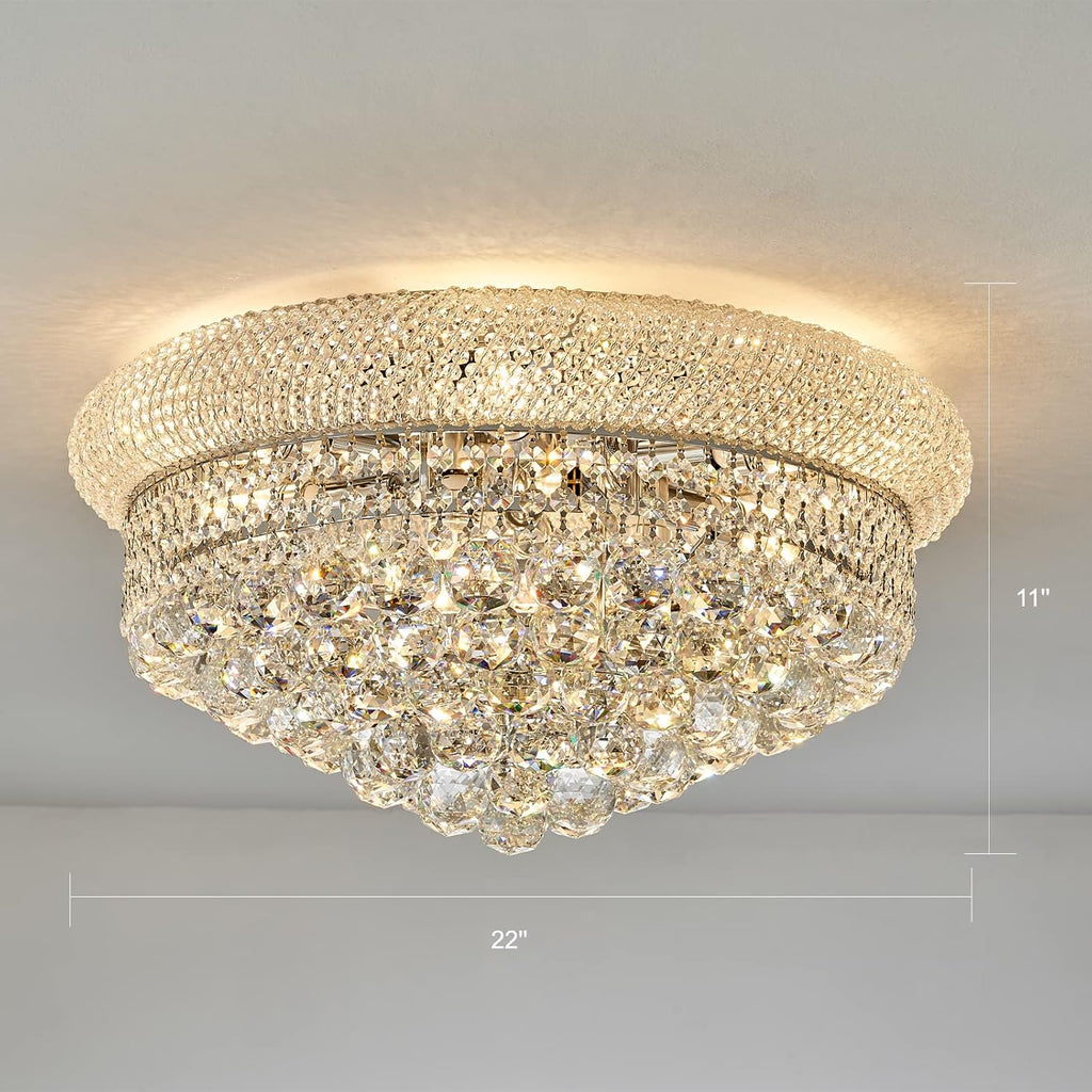 9 - Light Flush Mount Crystal Chandelier for Living Room Dining Room Entryway Hallway Bedroom Foyer Chrome Finish