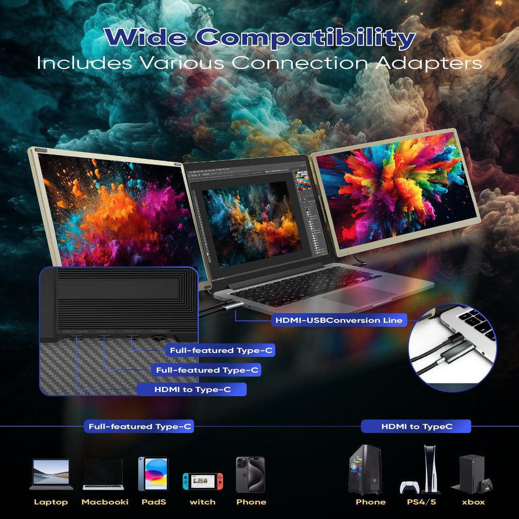 PAJEM S6 Dual Laptop Screen Extender, 15.6'' Triple Portable Monitor for Laptop Plug and Play, 1080P FHD IPS Monitor Extender for 13''-17'' Laptops Compatible with Windows, Switch, Chrome