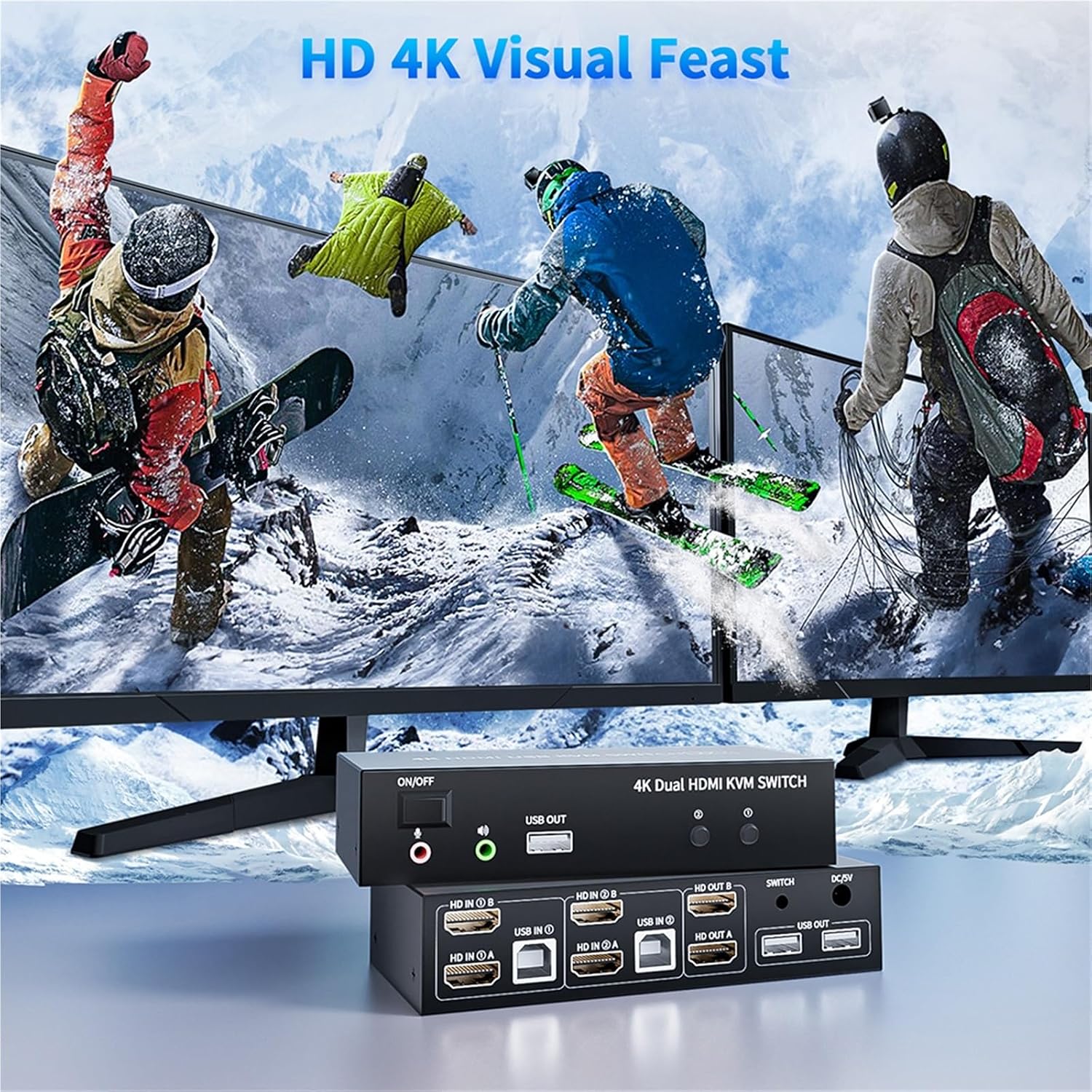 HDMI KVM Switch Dual Monitor 4K 60Hz 2X2 KVM Switch HDMI 2.0 USB DisplayPort for 2 Monitors Extended Mirror Mode(DP HDMI 2X2)