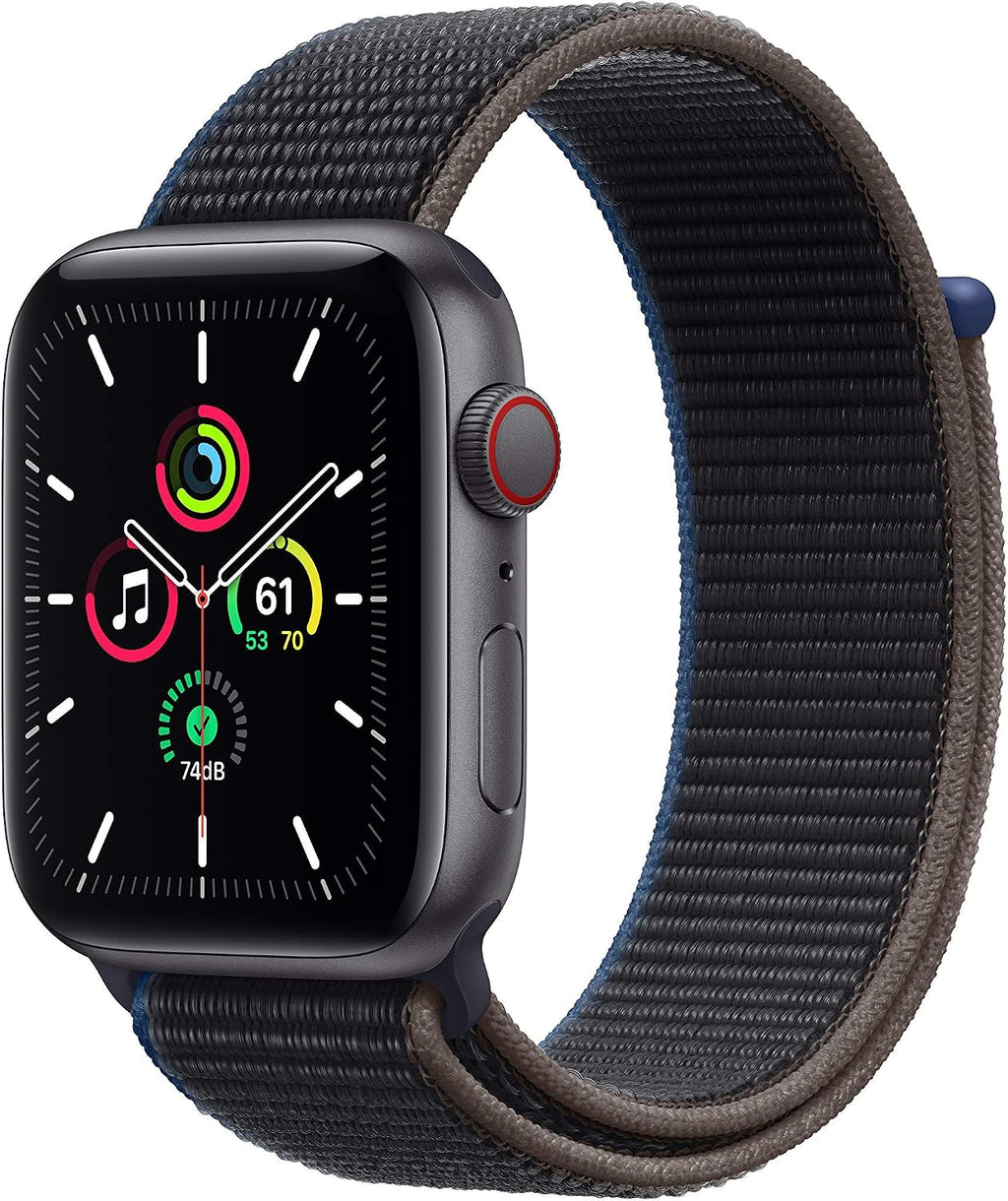 Apple Watch SE (GPS + Cellular, 44mm) - Space Gray Aluminum Case with Charcoal Sport Loop (Renewed)