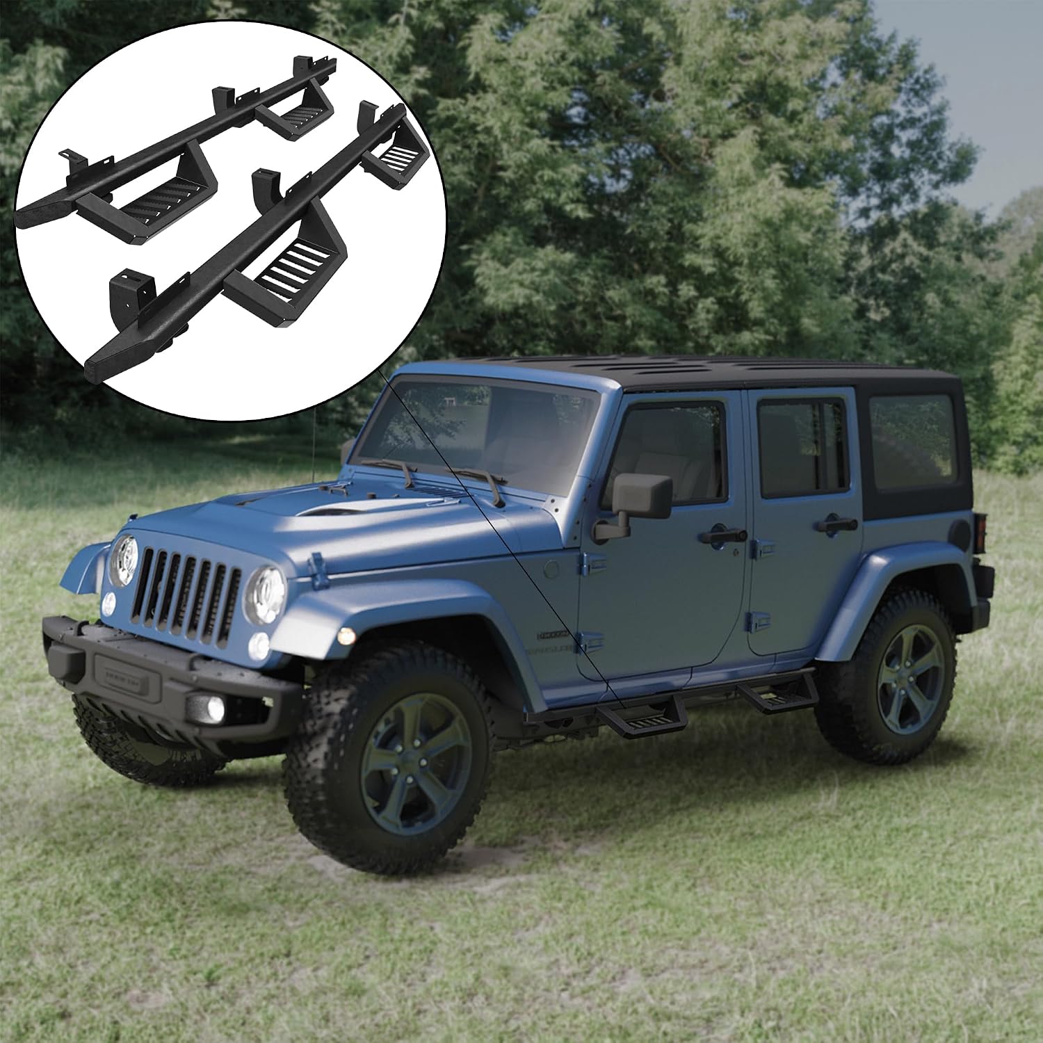 Running Boards Compatible with 2007-2018 Jeep Wrangler JK 4 Doors, 5.2' Side Step Rails, Heavy-Duty Black Carbon Steel Nerf Bars for Wrangler JK (07-18 JK 4 Doors)