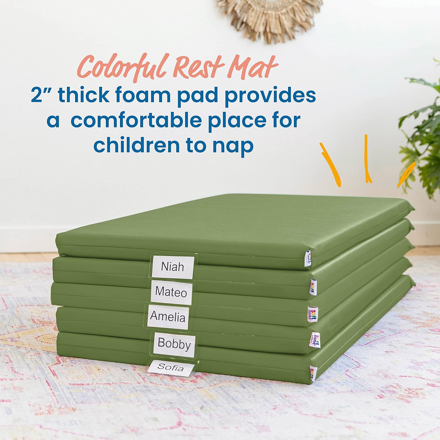 ECR4Kids SoftZone Rainbow Rest Mat, 2in, Sleeping Pad, Hunter Green, 5-Piece