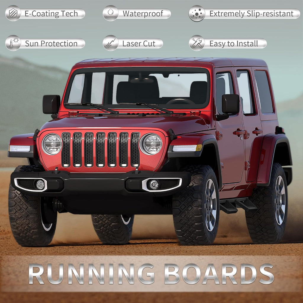 Running Boards Compatible with 2018-2026 Jeep Wrangler JL 4 Doors, 5.2' Side Step Rails, Heavy-Duty Black Carbon Steel Nerf Bars for Wrangler JL(18-26 JL 4 Doors)