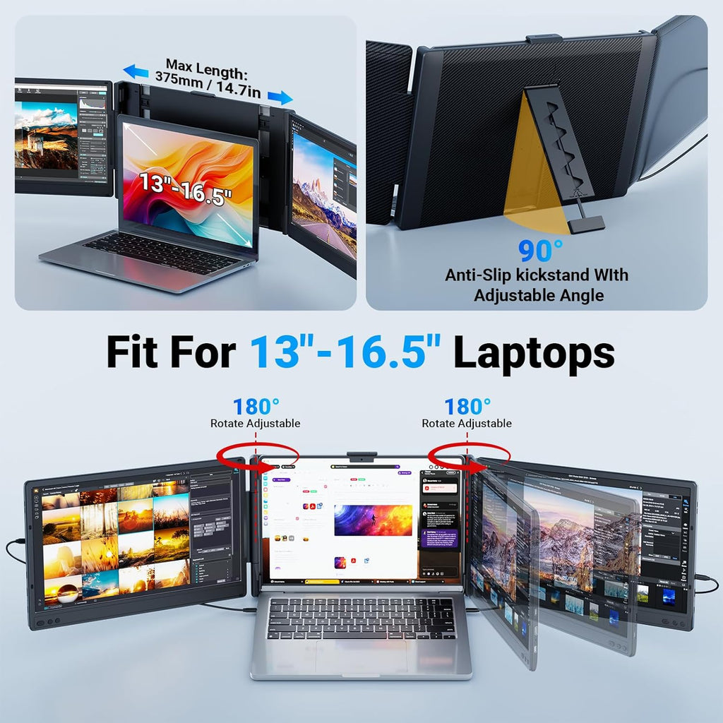 Ygretyrjh 24' Large Portable Monitor & 14 Triple Laptop Screen Extender for Laptop