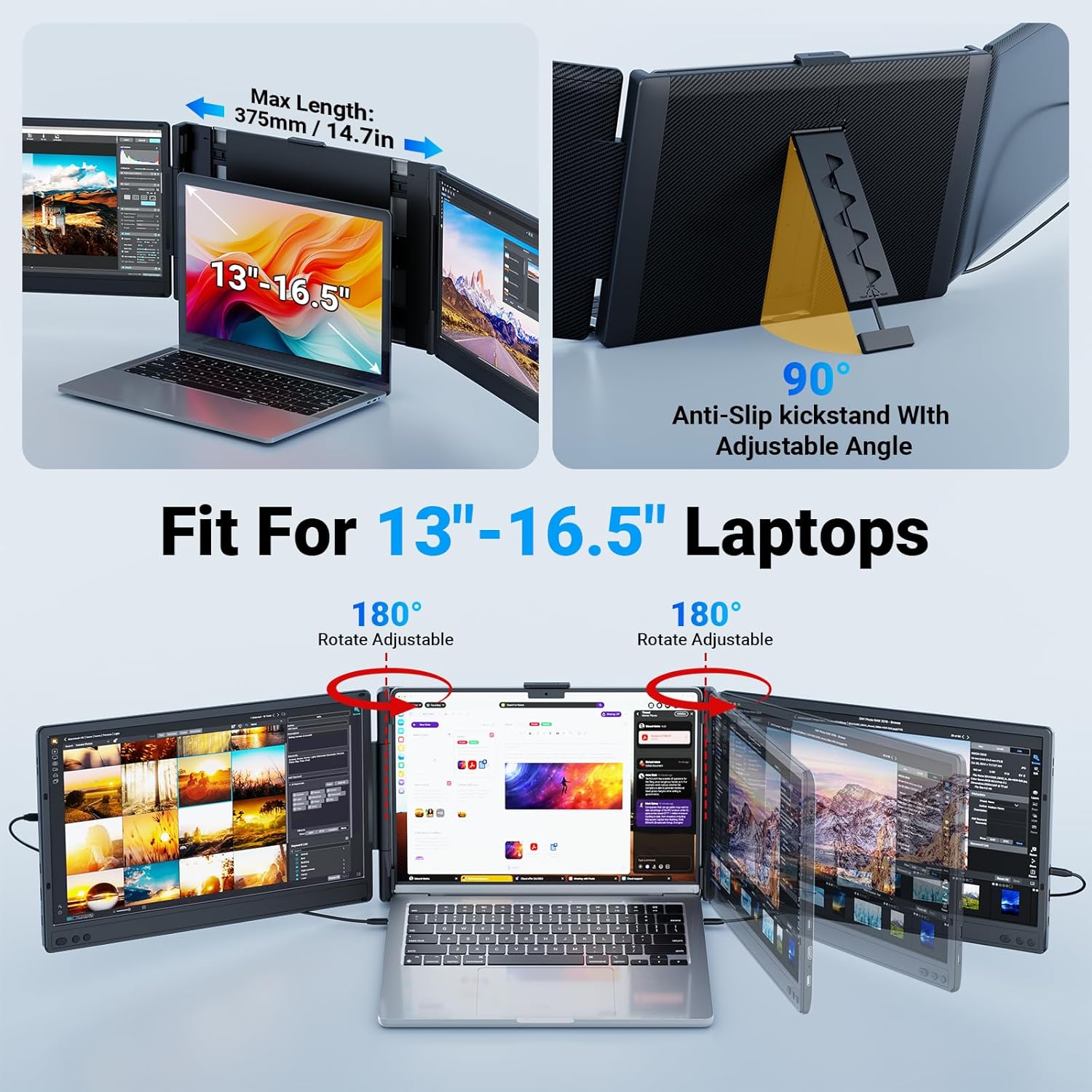 Ygretyrjh 24' Large Portable Monitor & 14 Triple Laptop Screen Extender for Laptop