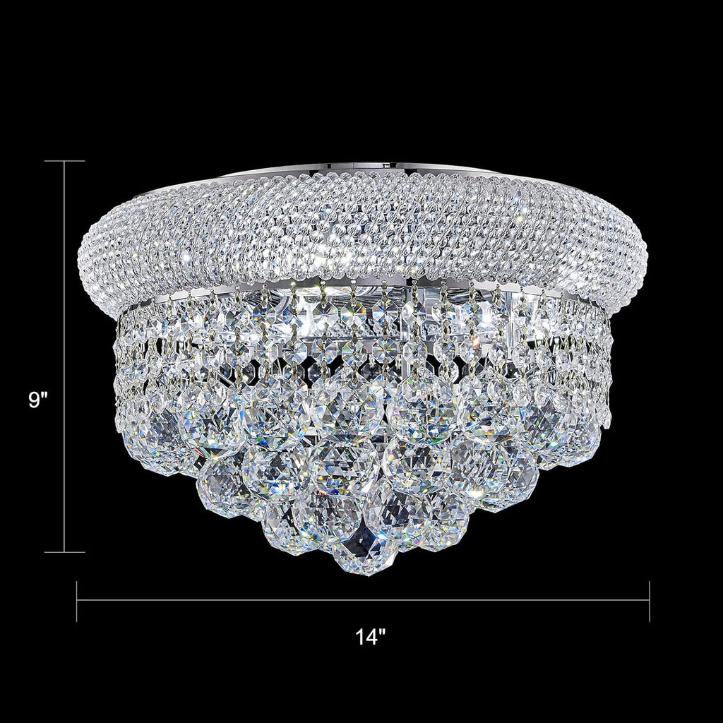 5 - Light 14' Crystal Flush Mount Chandelier Ceiling Light Fixture for Bathroom Hallway Entryway Closet Bedroom Laundry Chrome Finish
