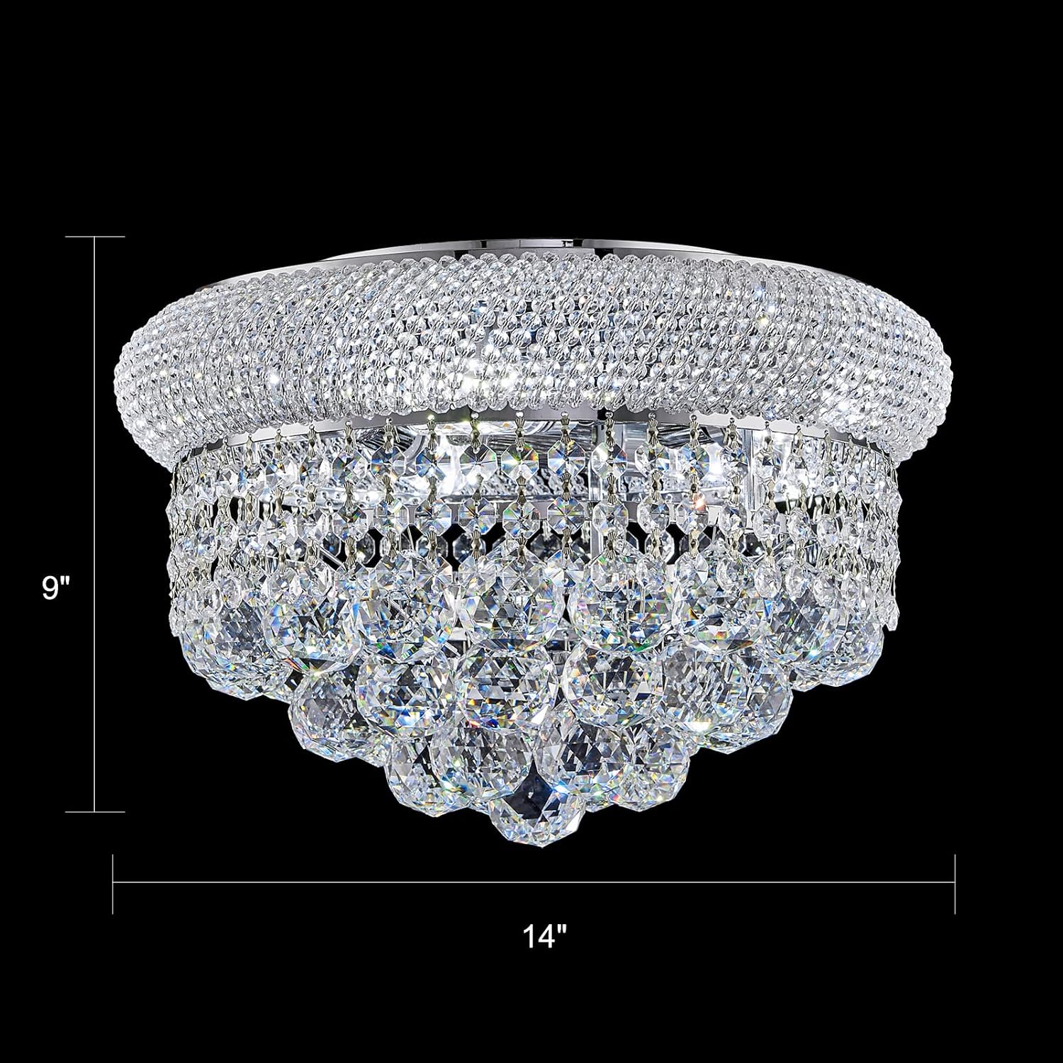 5 - Light 14' Crystal Flush Mount Chandelier Ceiling Light Fixture for Bathroom Hallway Entryway Closet Bedroom Laundry Chrome Finish