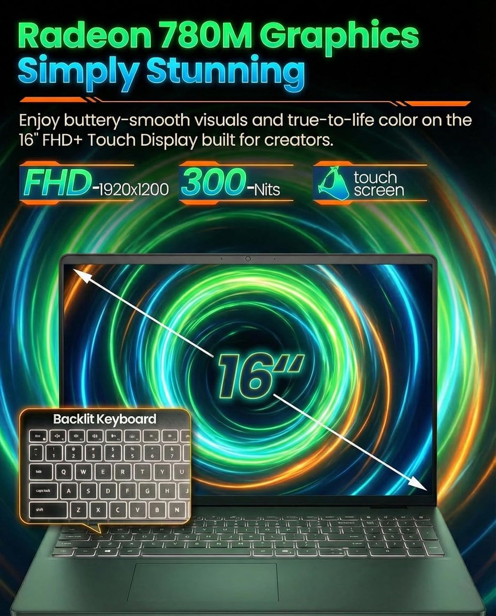 Dell 16 Touchscreen Business Laptop - LDC16255 - AMD Ryzen 7 250 (Beat Core 7 150U) | 32GB DDR5 + 1TB SSD | AI Copilot Key | 16' FHD+ Display |Backlit KB|Win 11 Pro| Carbon Black