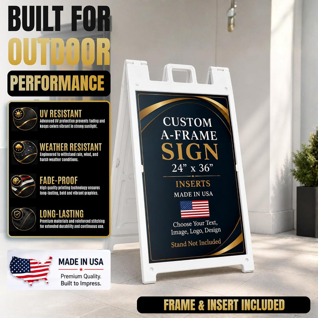 Custom A-Frame Sign Inserts with Plastic Stand by BCB Print - Personalized Print Inserts with Your Photo, Text or Logo | Durable & Weather Resistant Custom Panels for Sidewalk Boards, Retail & Event | 24x36 inch