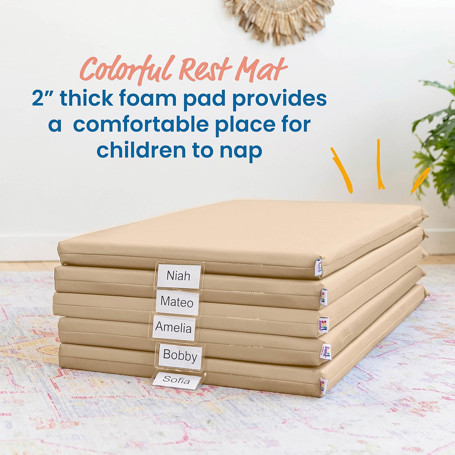 ECR4Kids SoftZone Rainbow Rest Mat, 2in, Sleeping Pad, Sand, 5-Piece