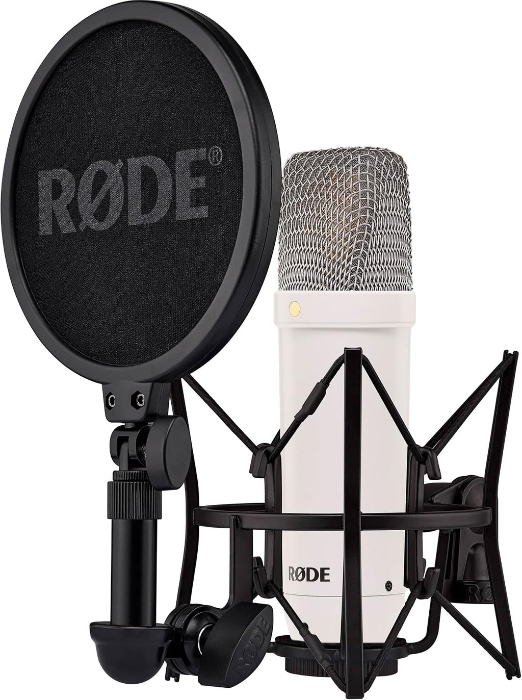 Rode NT1 Signature Series Condenser Microphone (White) with White PSA1+ Broadcast Microphone Boom Arm, AI-1 USB Audio Interface and Cans50 Monitoring Headphones