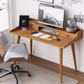 Mid Century Modern Desk, 51' Wood Home Office Writing Computer or Laptop Desk with Monitor Stand Riser and Open Storage Cubby, Vanity Desk with 2 Drawers (51.2'×25.6')