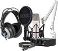 Rode NT1 Signature Series Condenser Microphone (White) with White PSA1+ Broadcast Microphone Boom Arm, AI-1 USB Audio Interface and Cans50 Monitoring Headphones