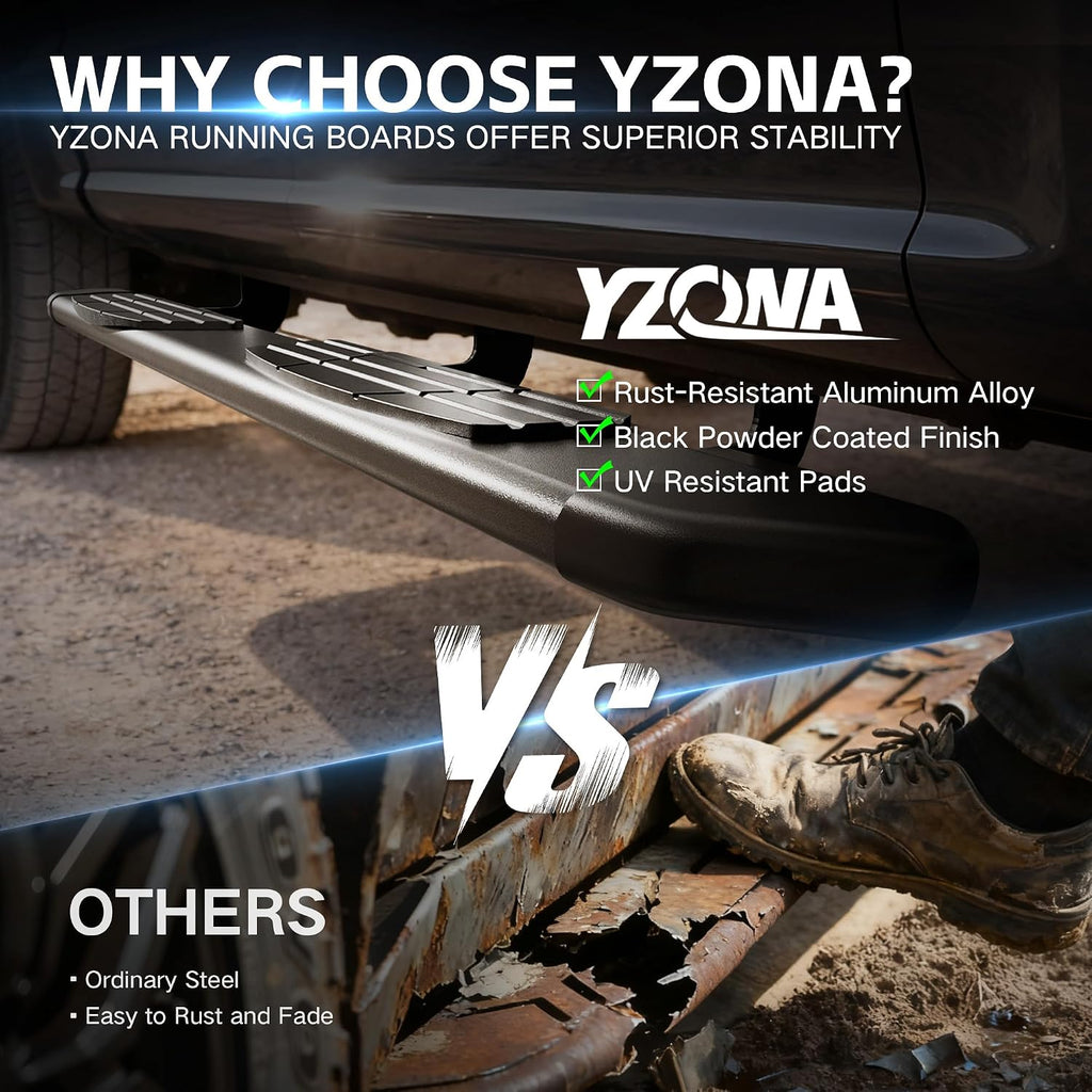 YZONA Running Boards Compatible with Chevy/GMC Silverado/Sierra 1500 2019-2026, 2500HD/3500HD 2020-2026 - Crew Cab Only - Excl. 2019 1500 LD, Side Step Rails Aluminum Alloy Nerf Bars