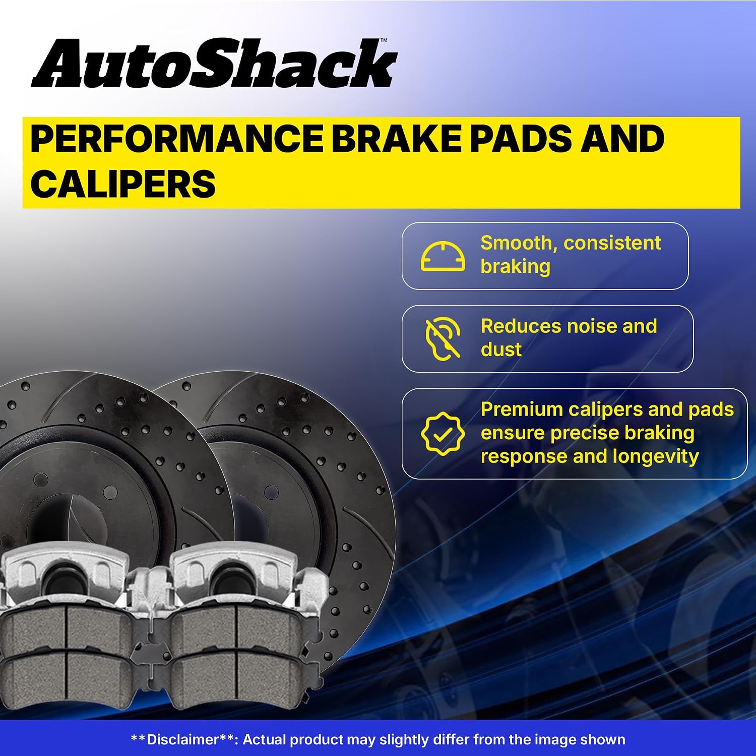 AutoShack Front Brake Rotors, Premium Pads & Calipers for Honda, Civic 2006-2011, FWD L4 1.8L - E-Coated Drilled & Slotted - Black Finish - NightGuard - 10.31' (261.9 mm), 5-Lug