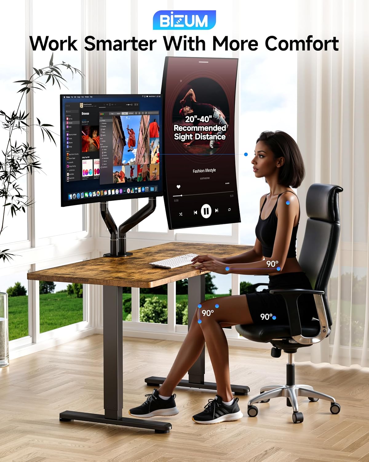 BIZUM Dual Monitor Stand for 17″-42', Heavy Duty Ultrawide Monitor Arm Dual-Monitor Mount VESA Mount with Clamp/Grommet Base, Holds 33.1lbs per Arm, Black
