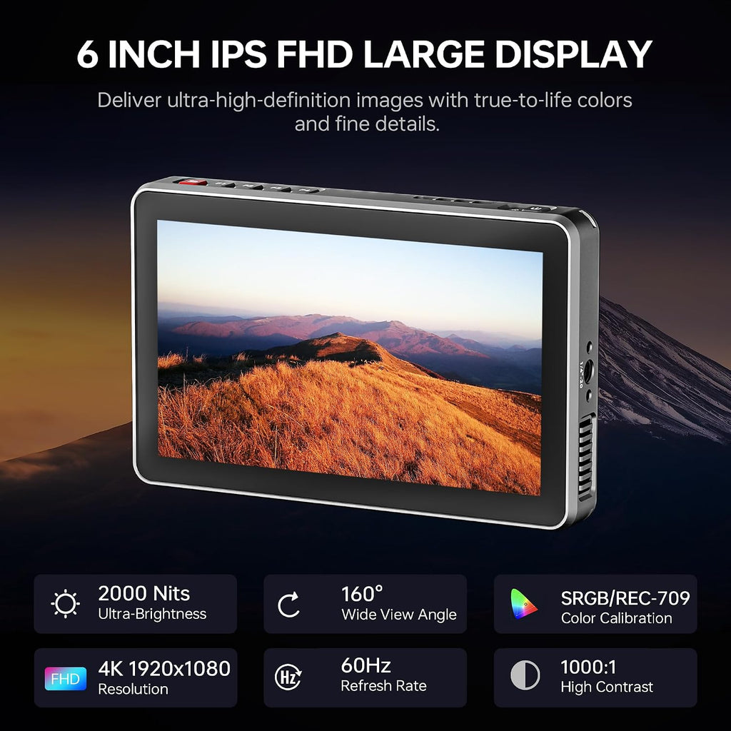 VILTROX DC-X3 2000Nits Camera Field Monitor Touchscreen with 6 Inch Full HD1920x1080 IPS 4K HDMI/3G-SDI Loop in/Out,3D LUTs Peaking Focus Assist, 160° Super Wide View Angle, Sunshade Hood, Battery