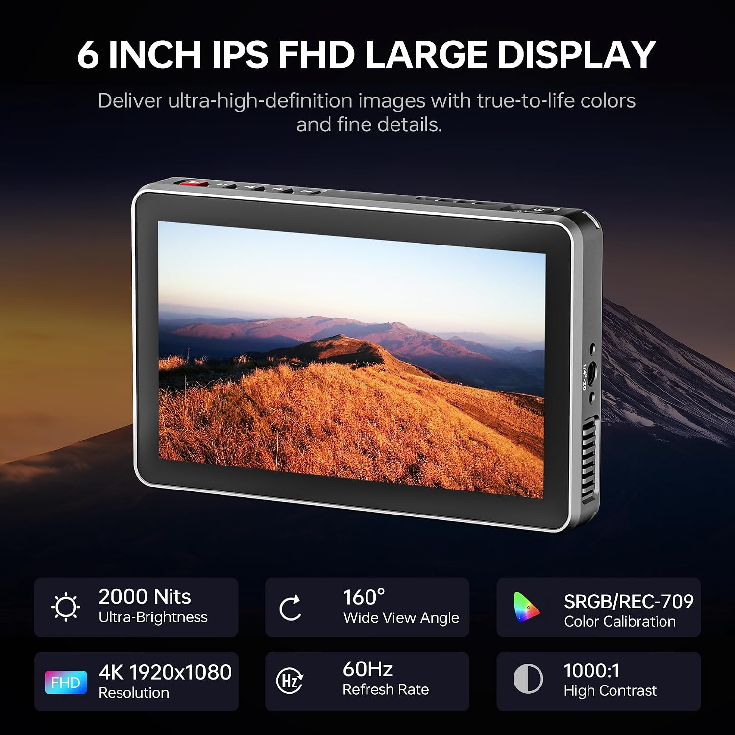 VILTROX DC-X3 2000Nits Camera Field Monitor Touchscreen with 6 Inch Full HD1920x1080 IPS 4K HDMI/3G-SDI Loop in/Out,3D LUTs Peaking Focus Assist, 160° Super Wide View Angle, Sunshade Hood, Battery