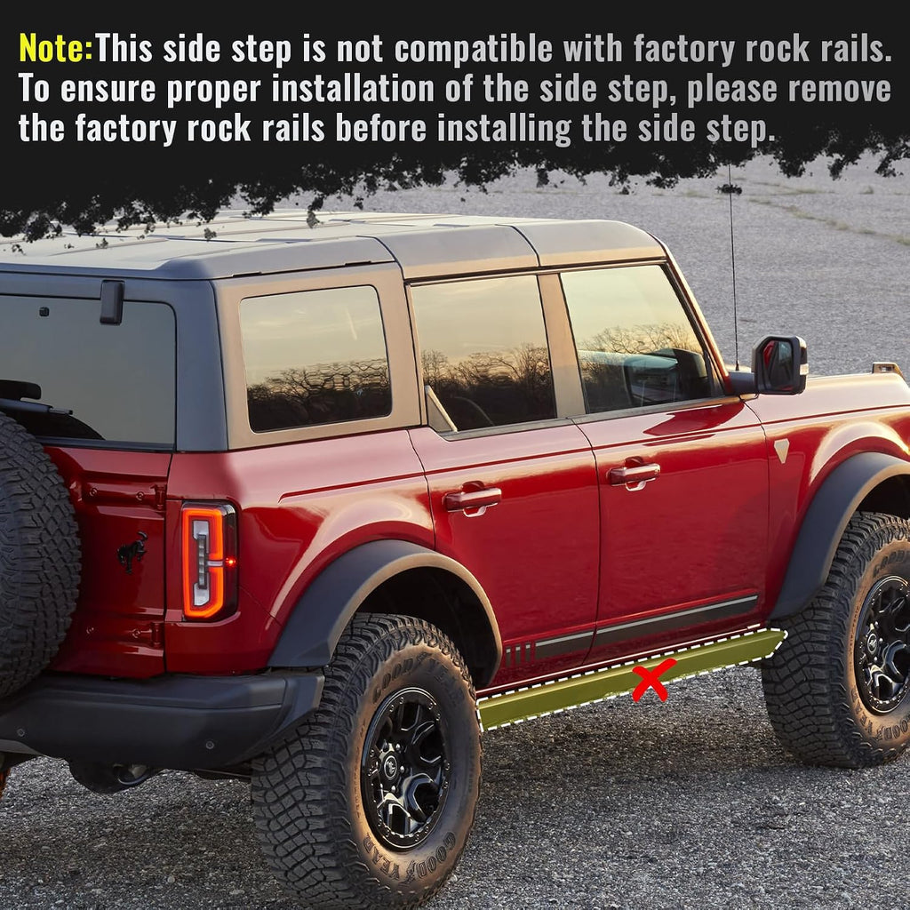 BINARY STAR Running Boards Compatible with 2021-2026 Ford Bronco 4 Door SUV (Do not fit Bronco Sport Model), Rock Rails Sliders Drop Down Side Steps, 4 Inch Black Step Bars Side Step.