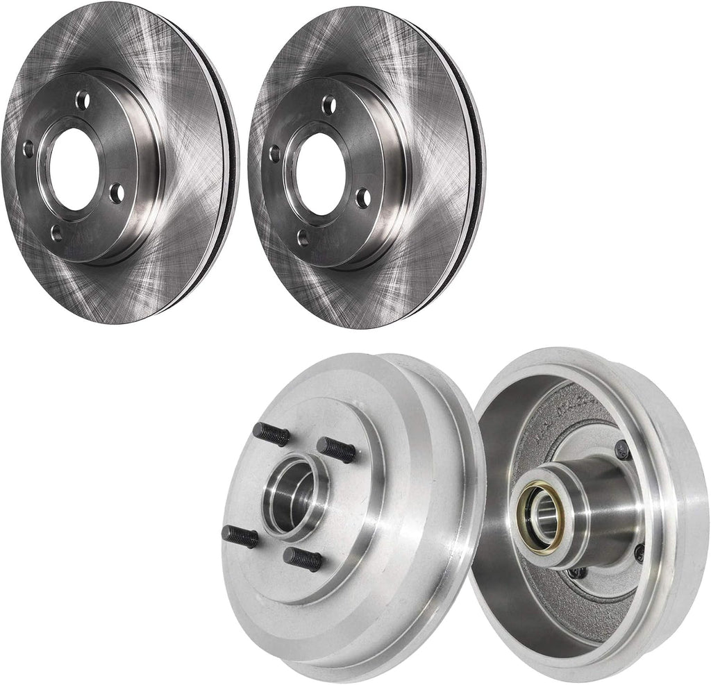 Detroit Axle - Brake Rotors Drums for Ford 2005 2006 2007 Focus, Front Disc Brake Rotors Rear Brake Drums w/Bearings Replacement Brakes