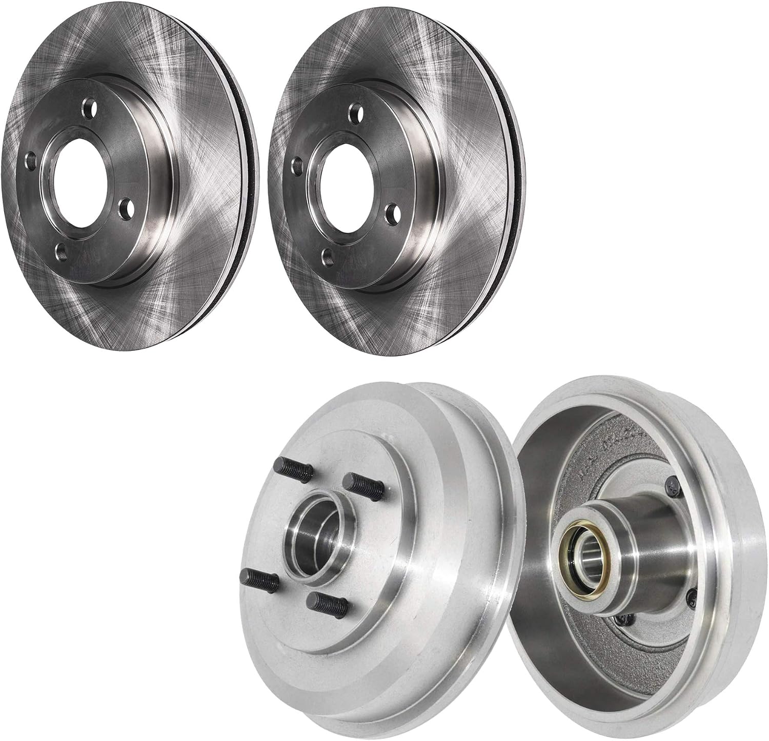 Detroit Axle - Brake Rotors Drums for Ford 2005 2006 2007 Focus, Front Disc Brake Rotors Rear Brake Drums w/Bearings Replacement Brakes