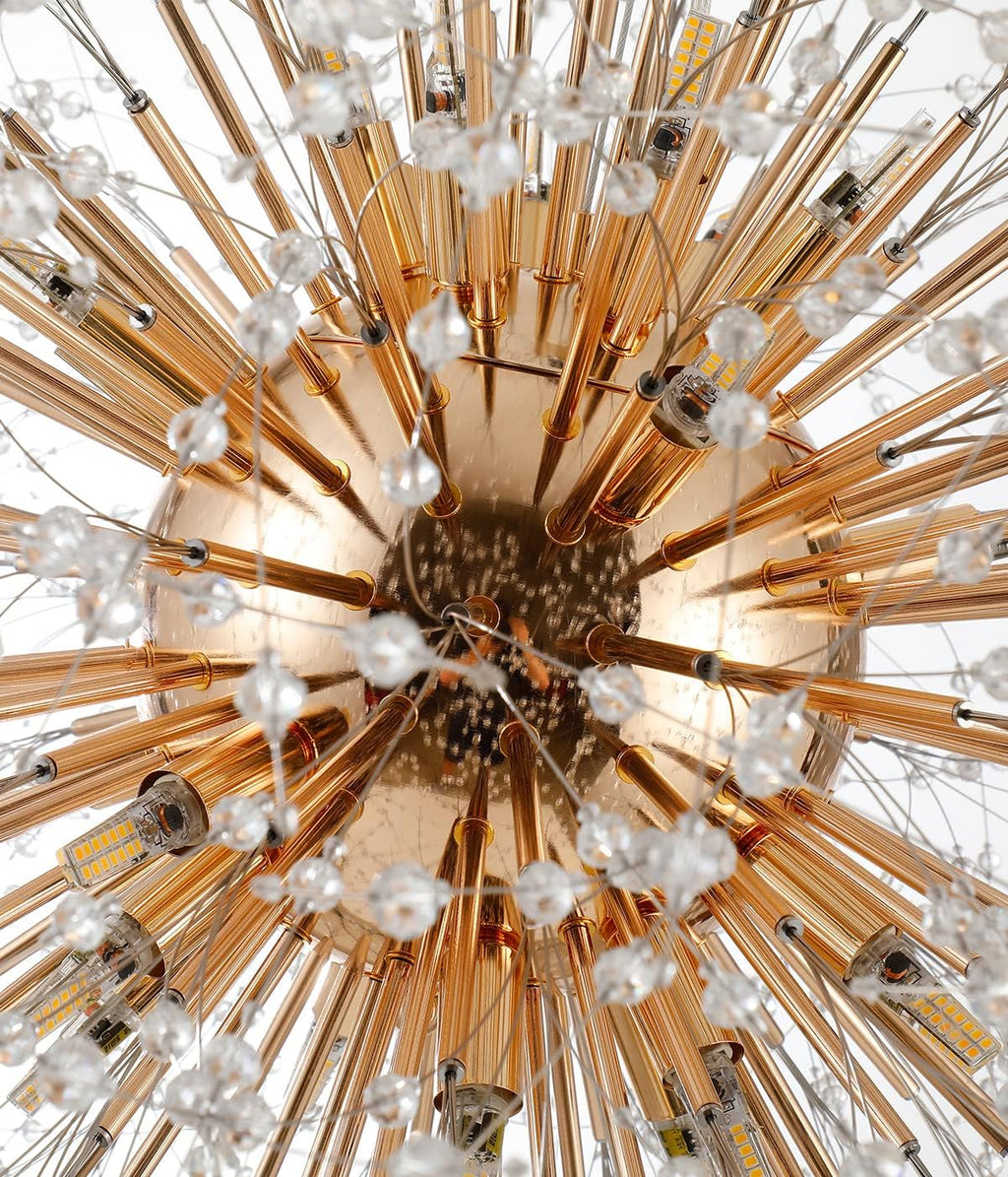 Modern Crystal Chandelier Gold, 24-Light Large Firerwork Chandelier for Living Room, 39.3' Crystal Sputnik Pendant Lighting for Entry Hallway Foyer