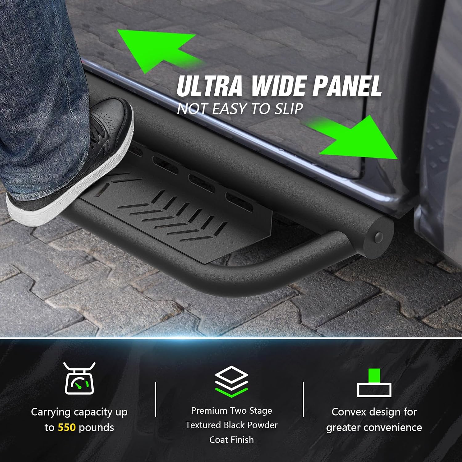 Running Boards Compatible with 2020-2026 Jeep Gladiator JT 4 Doors, Two Stairs Design Side Steps Heavy-Duty Steel Nerf Bars Bolt-on Step Plates RockSliders Rail