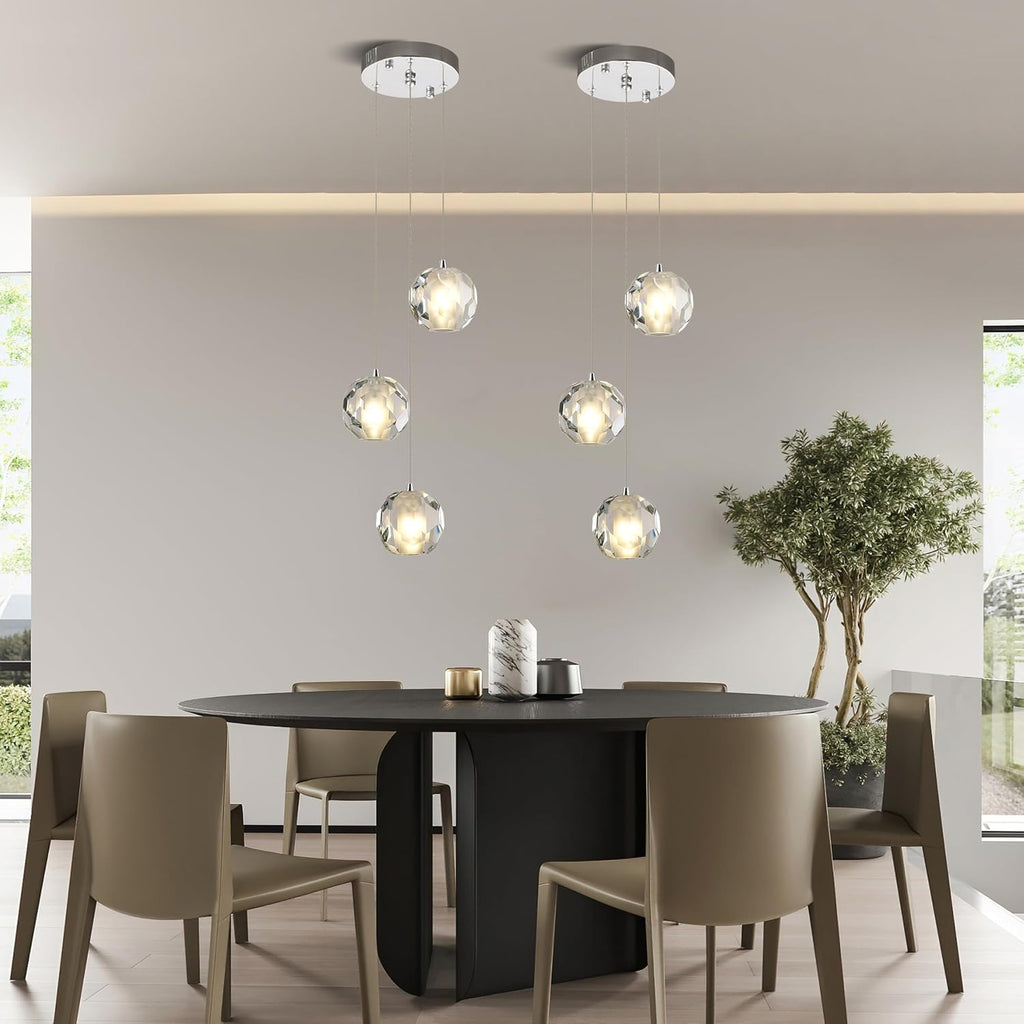 3-Light Modern Pendant Light, Multi-facted Crystal Cluster Pendant Light Fixture in Chrome, Adjustable Hanging Lighting for Kitchen Island Dining Room Hallway