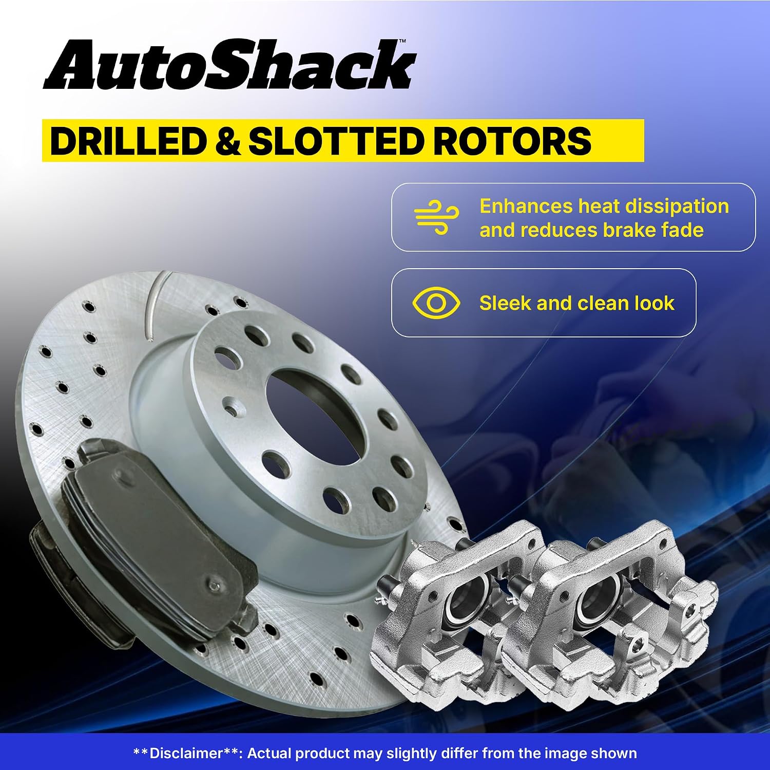 AutoShack Front Brake Rotors, Ceramic Pads & Calipers for Honda, Civic 2006-2011, FWD L4 1.3L - Silver Zinc Coated Drilled & Slotted - SilverShield Pro - 10.31' (261.9 mm), 5-Lug