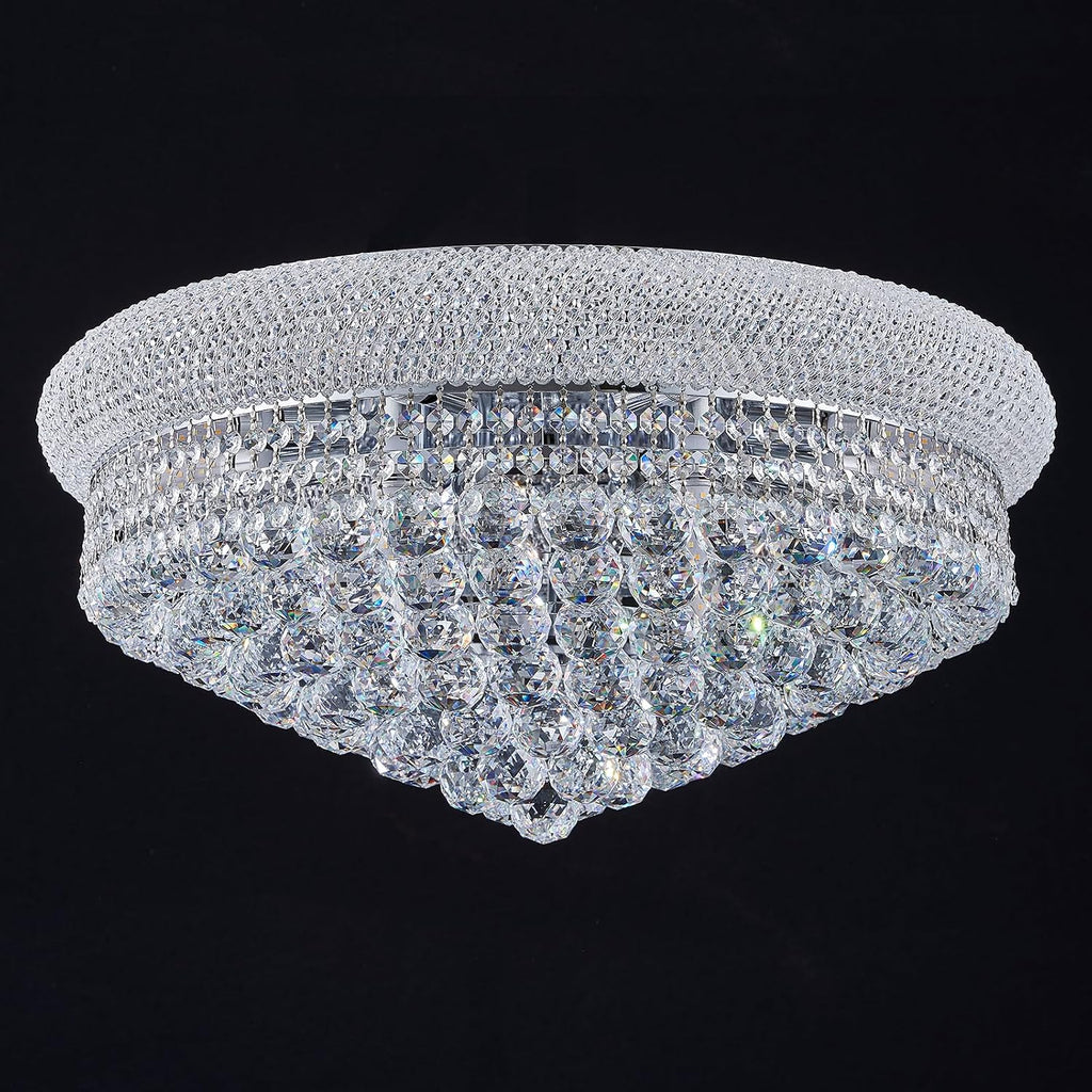 12 - Light Flush Mount Crystal Chandelier for Living Room Dining Room Entryway Hallway Bedroom Foyer Chrome Finish