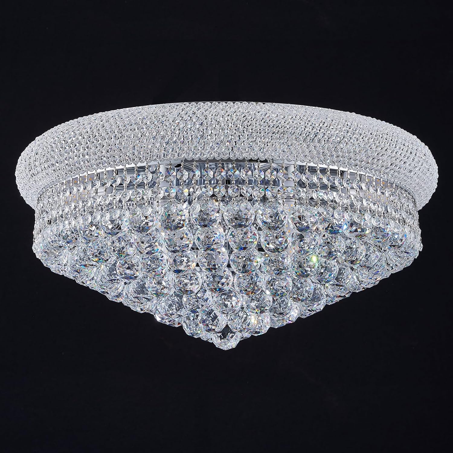 12 - Light Flush Mount Crystal Chandelier for Living Room Dining Room Entryway Hallway Bedroom Foyer Chrome Finish