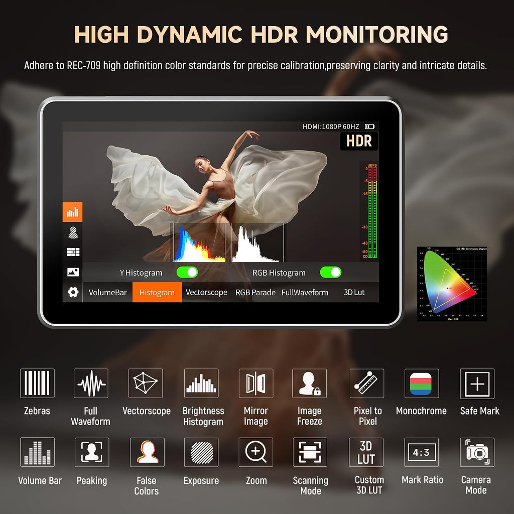 VILTROX DC-X2 Touchscreen Camera Field Monitor, 2000 Nits 6 inch On Camera Monitor 4K HDMI in/Out 3D Lut Full Waveform 1920X1080 HD Focus Peaking Assist Video Field Monitor with Sunshade Hood Battery