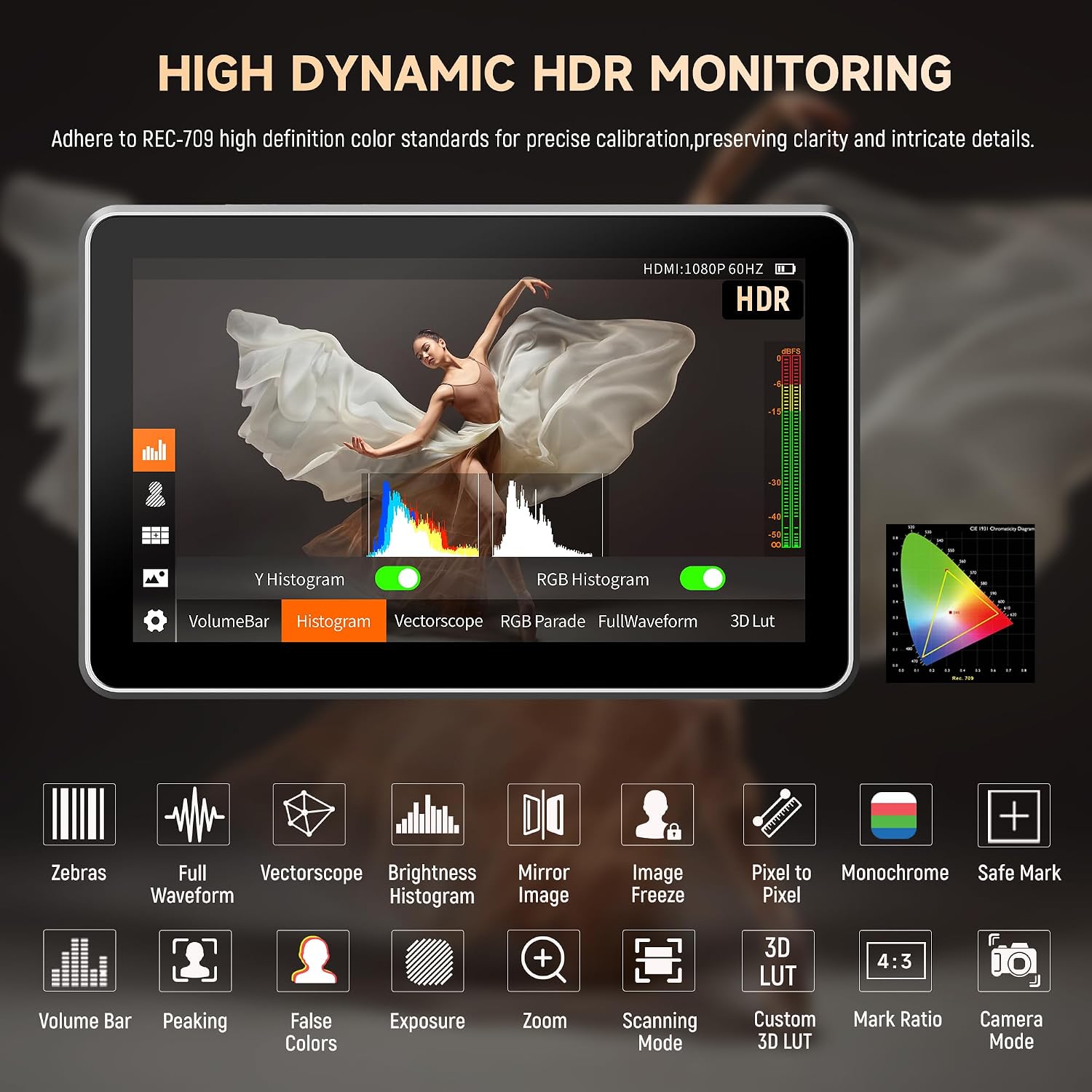 VILTROX DC-X2 Touchscreen Camera Field Monitor, 2000 Nits 6 inch On Camera Monitor 4K HDMI in/Out 3D Lut Full Waveform 1920X1080 HD Focus Peaking Assist Video Field Monitor with Sunshade Hood Battery
