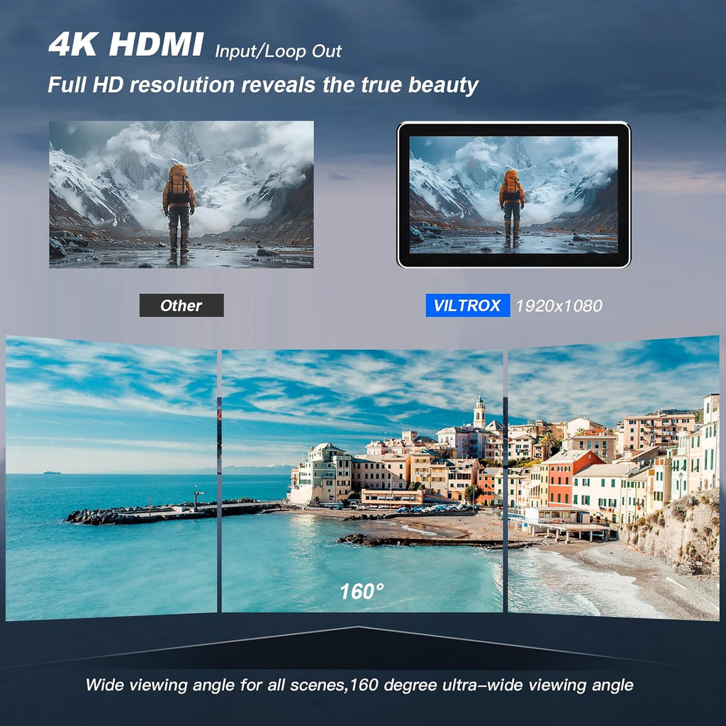 VILTROX DC-X2 6 inch Touchscreen Camera Field Monitor 4K HDMI Video Monitor with Sunshade Hood/Battery 2000nits 160°Wide View Angle 1920X1080 3D LUT Peaking Focus Assist Monitor