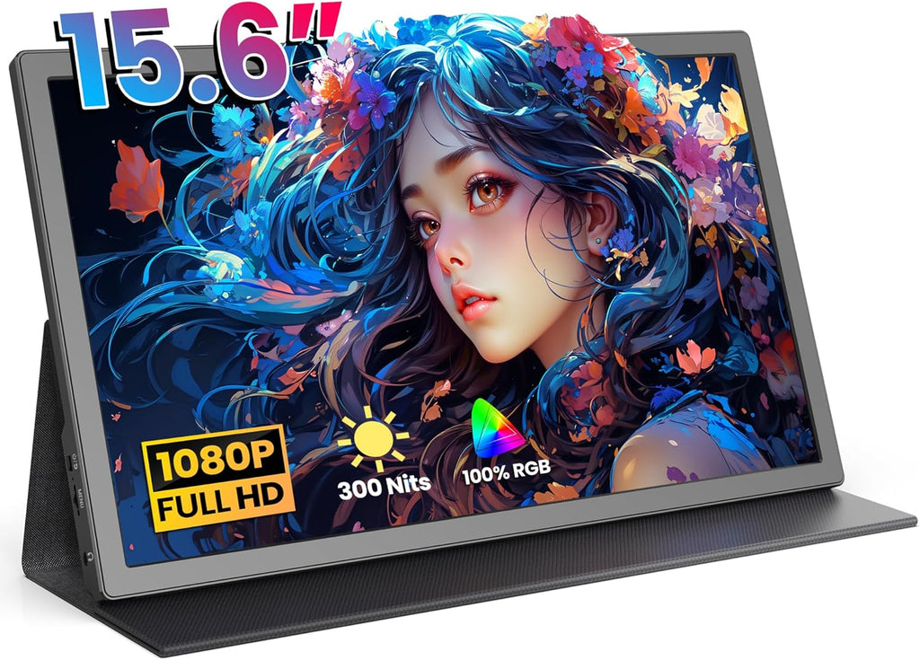 FANGOR 15.6 Inch Portable Monitor, FHD 1080P Monitor for Laptop, HDR IPS Computer Gaming Display, USB-C HDMI Screen Extender with Smart Cover for PC Laptop Phone Mac Xbox PS4/5 Switch, Dual Speaker