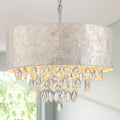 4-Light Drum Capiz Shell K9 Crystal Chandelier, Coastal Style Pendant Light Fixture for Dining Room, Living Room, D17.7 x H21~68 inch (Adjustable), Clear Crystal & Chrome Finish
