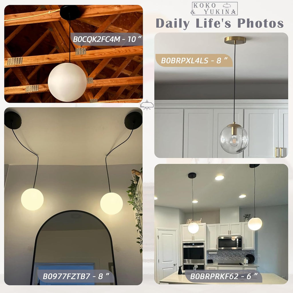 KoKo&Yukina 8' Gold Glass Globe Modern Pendant Lights 2 Pack Mid Century Milky White Glass Pendant Light Fixtures Adjustable Hanging Pendant Lighting for Kitchen Island Bedroom Hallway Bulbs Incl.