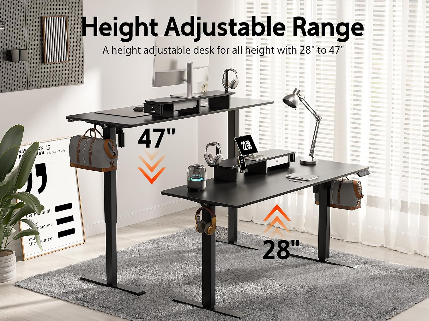 WALKINGDESK 63x24 Inches Electric Standing Desk with Drawer and Monitor Stand, Height Adjustable Sit to Stand up Desk for Home Office, Ergonomic Computer Table with Phone Holder, 3 Hooks, Black