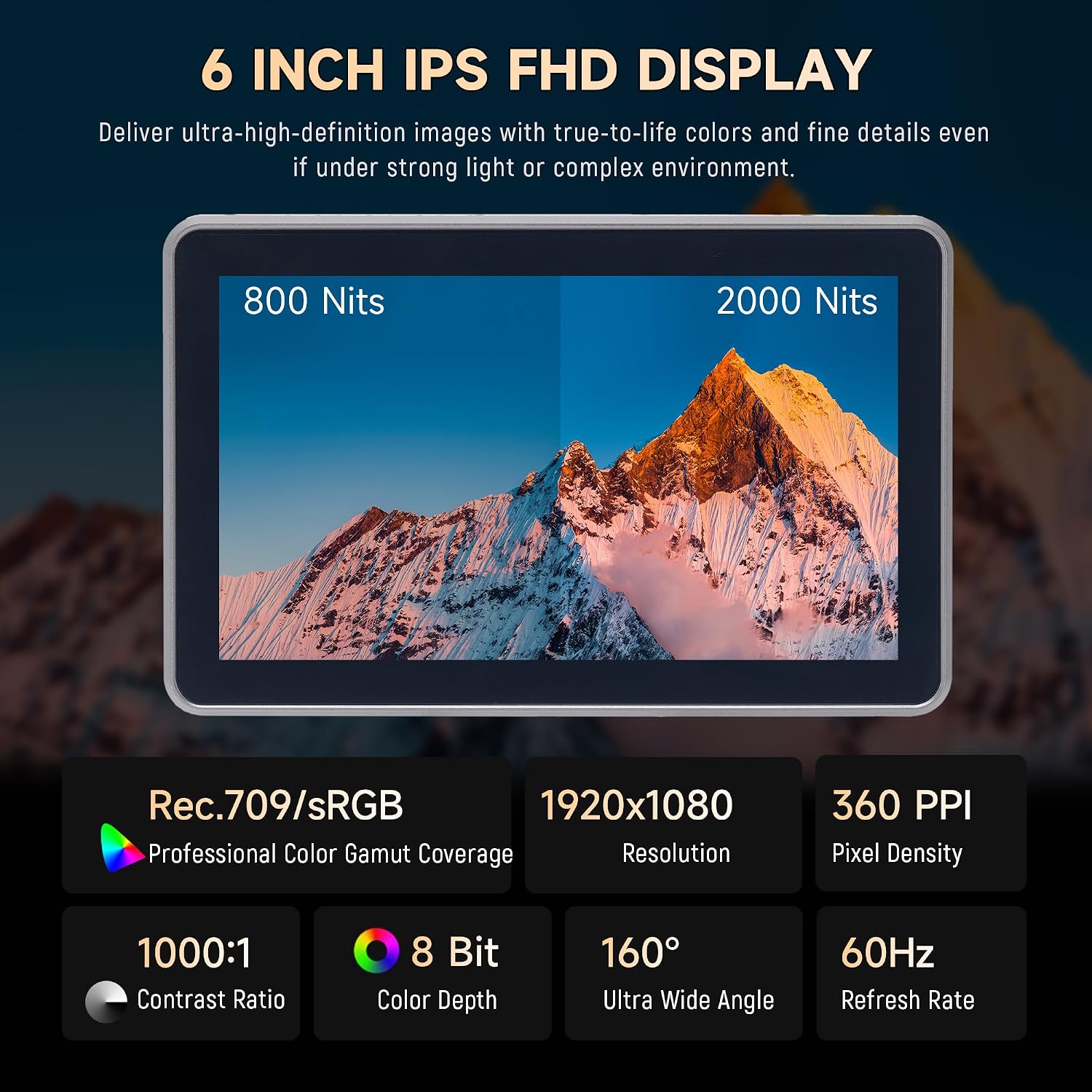 VILTROX DC-X2 Touchscreen Camera Field Monitor, 2000 Nits 6 inch On Camera Monitor 4K HDMI in/Out 3D Lut Full Waveform 1920X1080 HD Focus Peaking Assist Video Field Monitor with Sunshade Hood Battery