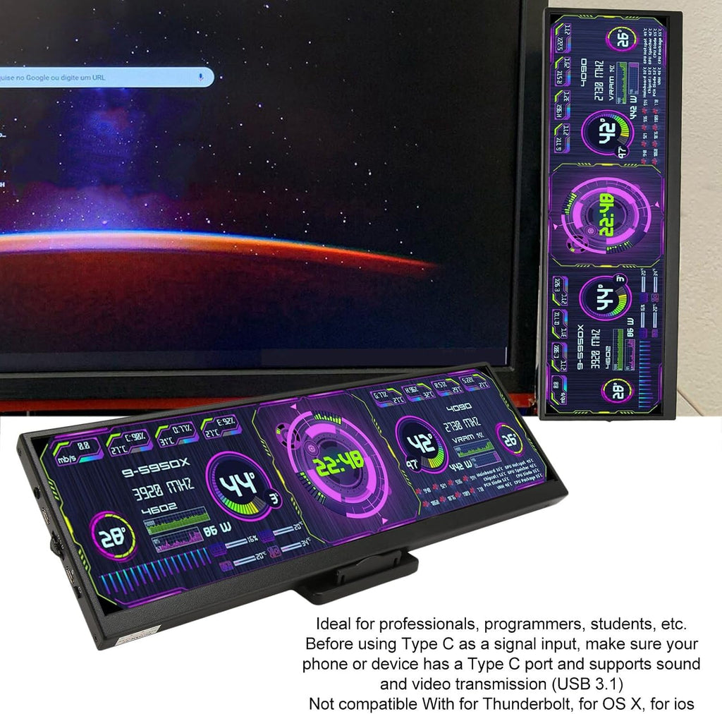 Zopsc Computer Temp Monitor, 12.7 Inch 4K PC Sensor Panel Display for aida64 Sub, USB Mini Screen CPU GPU Data Monitor for PC Laptop Desktop