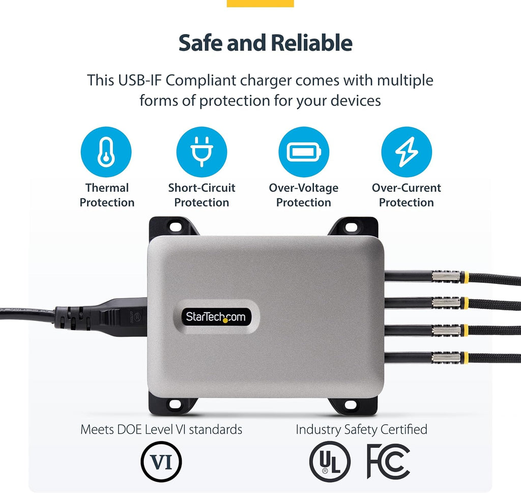StarTech.com 4-Port USB-C Charging Station, 240W GaN Charger Block for MacBook Pro/Air, iPhone 16/15/Pro, iPad Pro, Dell XPS, Pixel and More