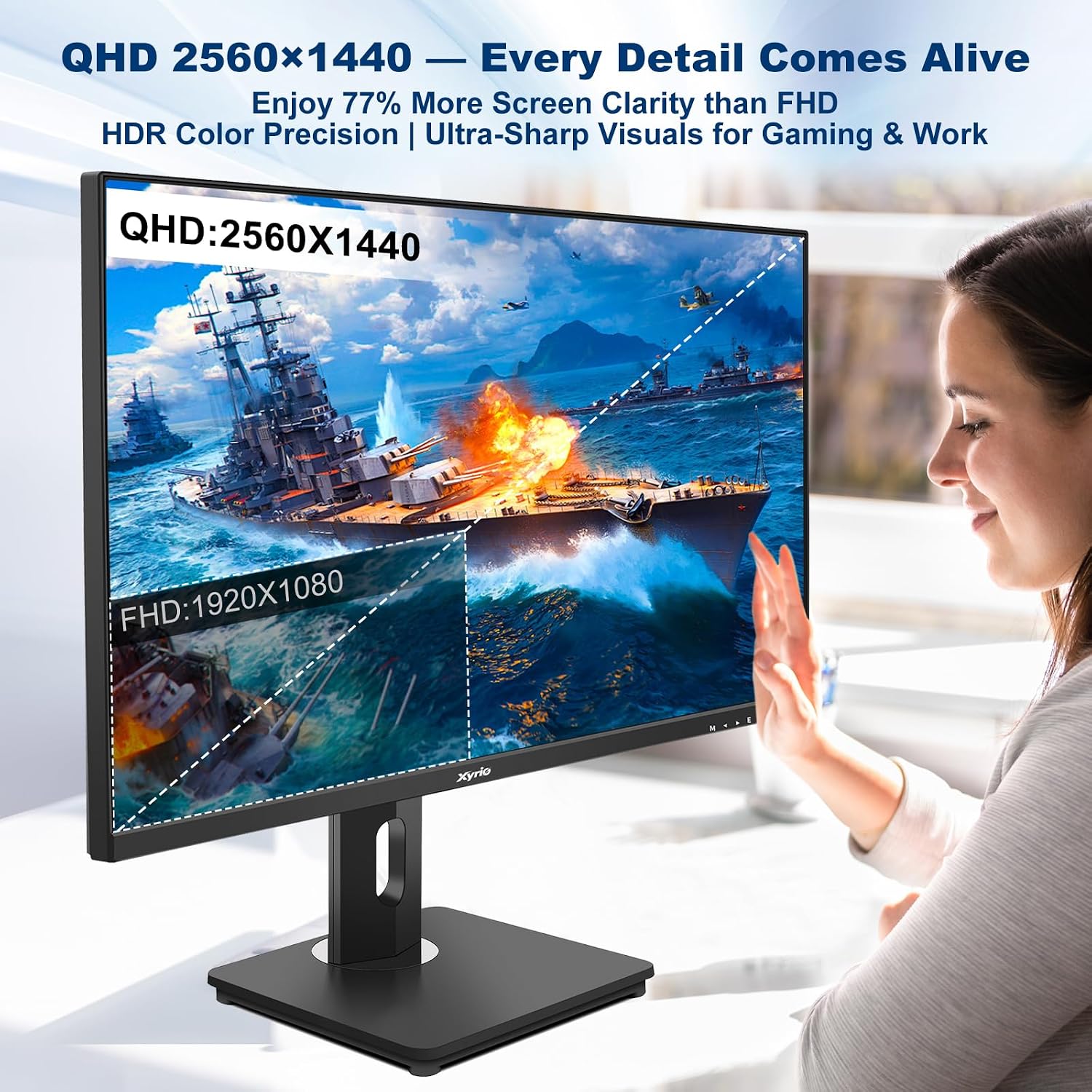 Touch Screen Monitor, Touchscreen Monitor 27'' QHD 2560x1440 100Hz, Touch Screen Monitors w/ 10-Point Touch, Built-in Speakers, Type C, VESA, Stylus Pen, Perfect for Bar, Gym, Business, Black
